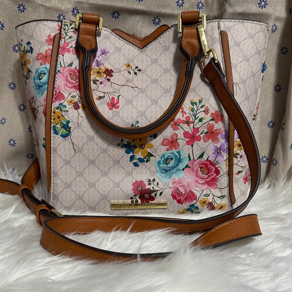 Steve Madden Floral Pink and Brown Shoulder Bag